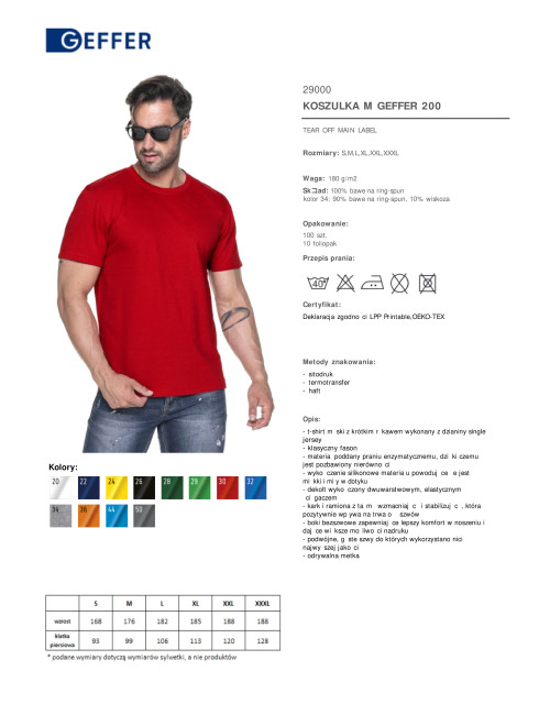 GEFFER Herren-T-Shirt 200 ROT, Siebdruck, Stickerei, Logo, DTF-Druck