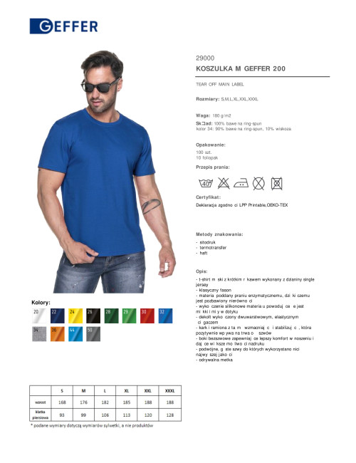 GEFFER Men`s T-SHIRT 200 CORNFLOWER DTG print embroidery logo screen printing