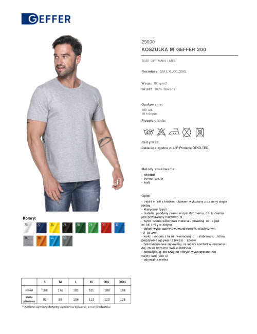 GEFFER HERREN T-SHIRT 200 HELLGRAU MELANGE Siebdruck