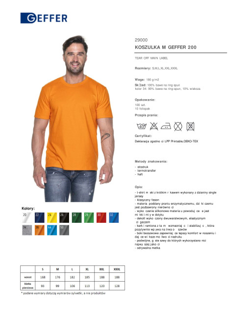 GEFFER T-SHIRT Men`s 200 ORANGE print embroidery silkscreen company logo