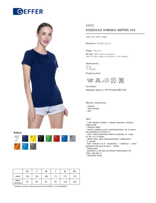 GEFFER DAMEN-T-SHIRT 205 MARINEBLAU DTG-Druck, Siebdruck, Logo-Stickerei