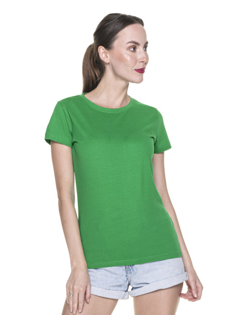 GEFFER DAMEN-T-SHIRT 205 GREEN SPRING mit Siebdruck und Logo-Stickerei