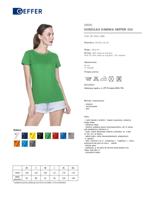 GEFFER T-SHIRT FOR WOMEN 205 GREEN SPRING silkscreen print logo embroidery