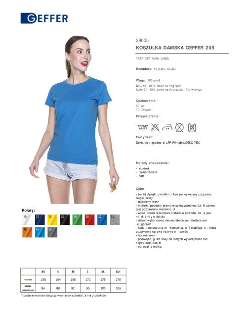 GEFFER DAMEN-T-SHIRT 205 BLAU Logodruck, Stickerei, Siebdruck