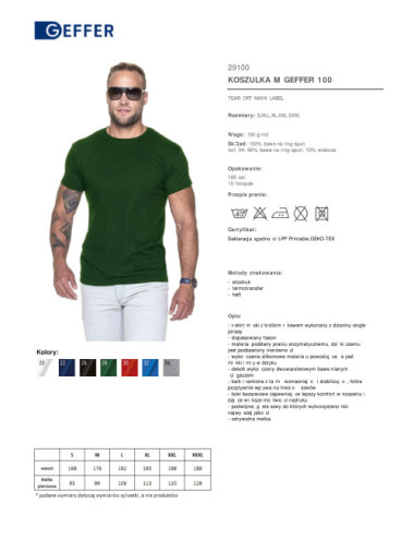 Koszulka męska 100 zielony butelkowy Geffer