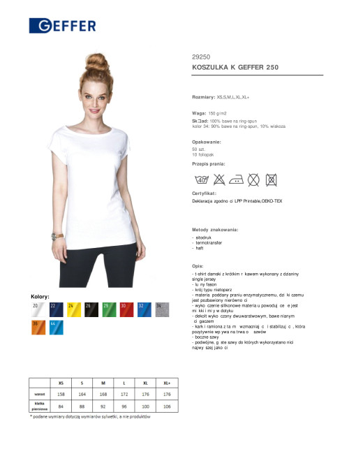 GEFFER Damen T-SHIRT 250 WEISS Stickerei, Firmenlogo, Siebdruck