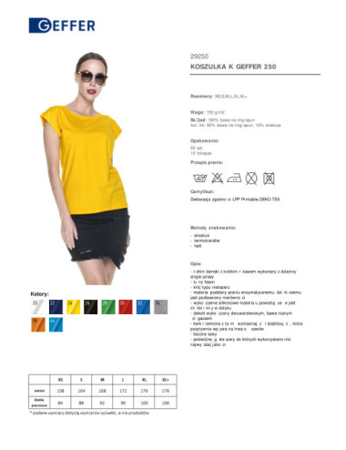 Koszulka damska 250 żółty Geffer