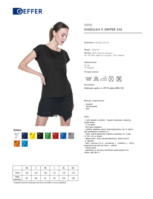 GEFFER Women`s T-SHIRT 250 BLACK print your logo embroidery silkscreen