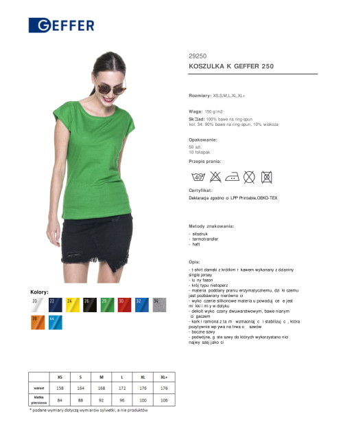 GEFFER KOSZULKA Damska 250 ZIELONY WIOSENNY logo haft nadruk DTF firma