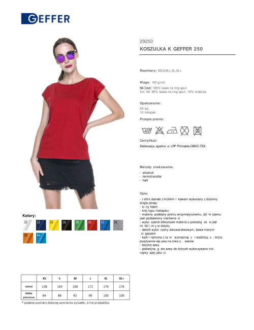 GEFFER Damen T-SHIRT 250 RED Stickerei, Logodruck, Siebdruck