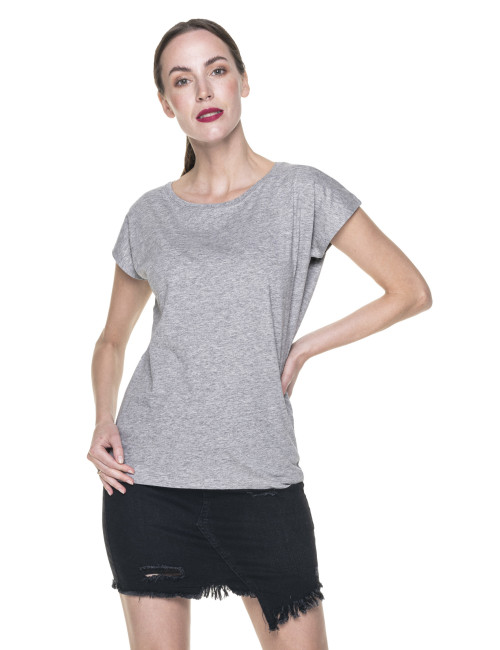 GEFFER Damen T-SHIRT 250 HELLGRAU MELANGE mit Aufdruck, Stickerei und Logo