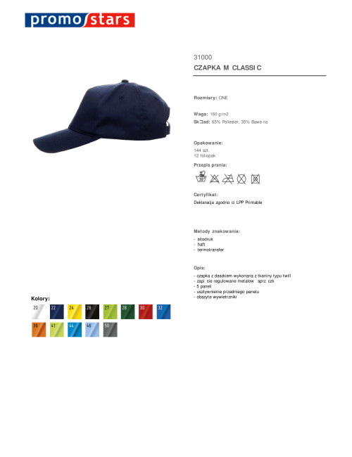 Promostars CLASSIC NAVY blaue Baseballkappe mit gesticktem Logo-Aufdruck