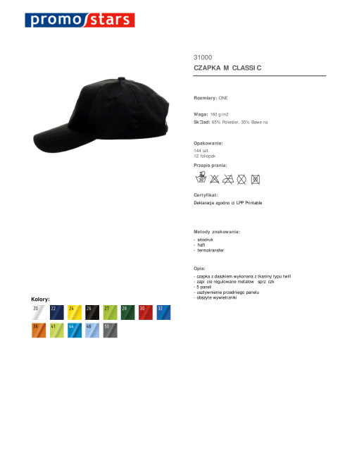 Promostars CLASSIC BLACK Baseballkappe mit Stickerei für Unternehmen