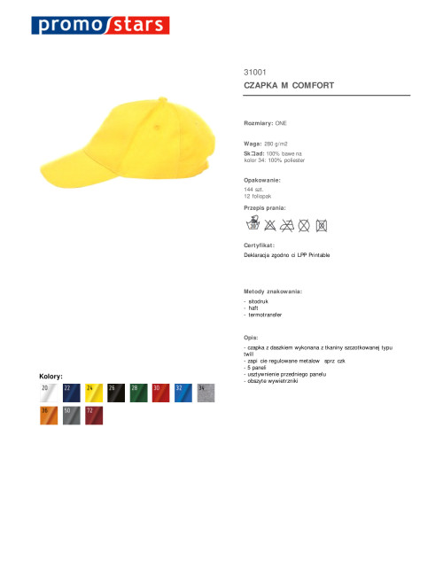 CZAPKA M COMFORT YELLOW with 5 panels under the logo.