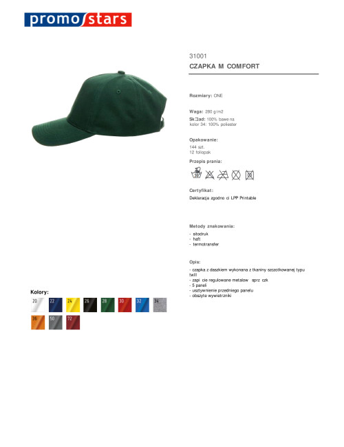 COMFORT BOTTLE GREEN BASEBALL CAP WITH EMBROIDERY