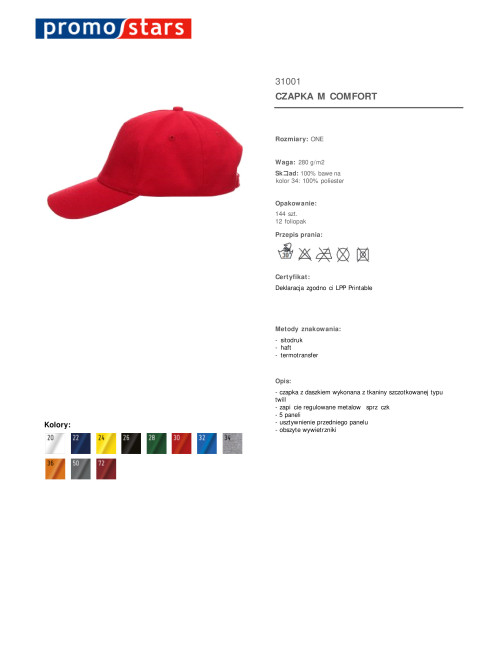 Promostars cap COMFORT RED with your own logo embroidery