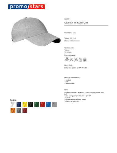 Promostars cap COMFORT LIGHT GRAY MELANGE under embroidery logo