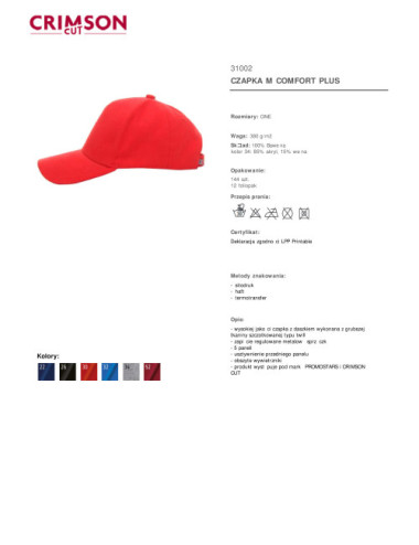 Comfort Plus Baseballkappe, roter Crimson Cut