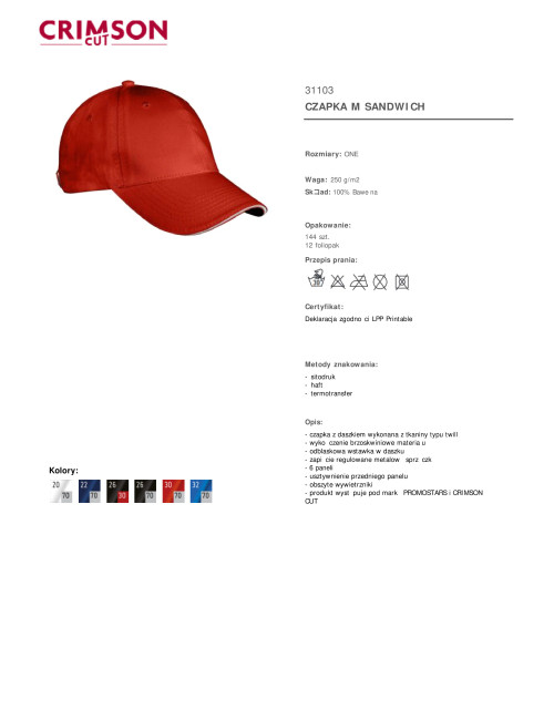 Herren-Sandwichhut Rot/Hellgrau Promostars/Crimson CUT