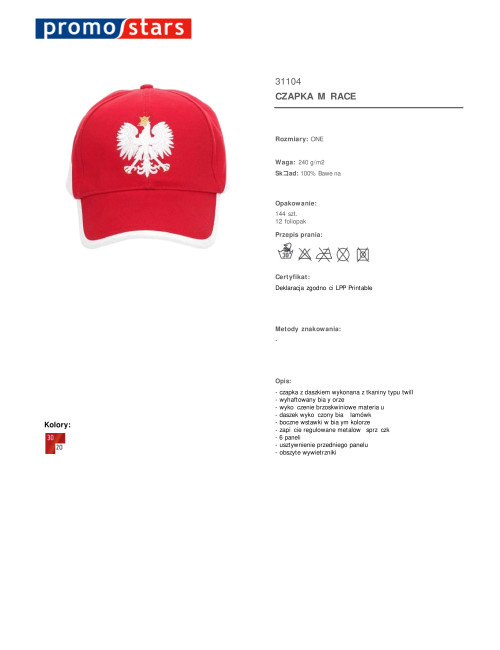 Czapka męska race czerwony/biały Promostars