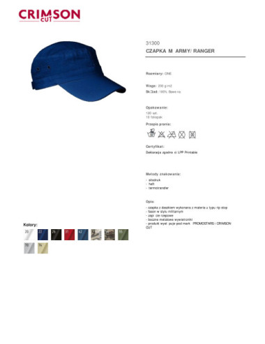 Army-/Ranger-Mütze, marineblauer Crimson Cut