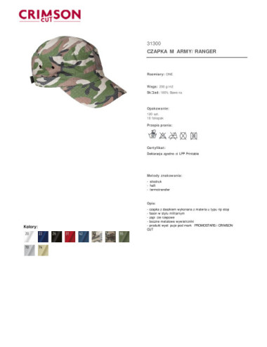 Army/Ranger-Baseballkappe, dunkle Tarnung, Crimson Cut