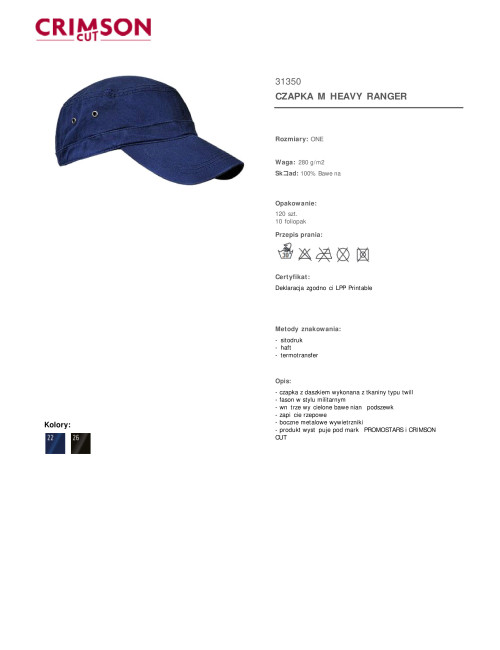 Czapka męska heavy ranger granatowy Promostars/Crimson CUT