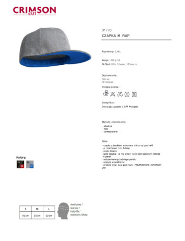 Men's rap cap light gray melange/navy blue Promostars/Crimson CUT