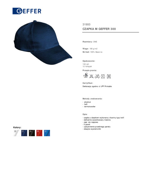 Geffer cap 300 NAVY with own embroidery for companies