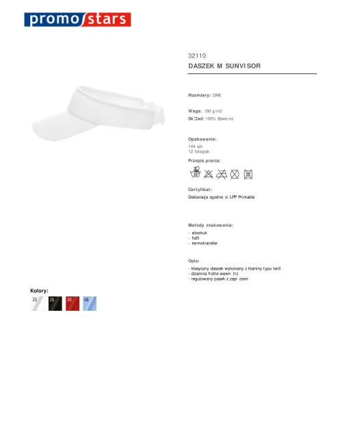 Daszek męski sunvisor biały Promostars