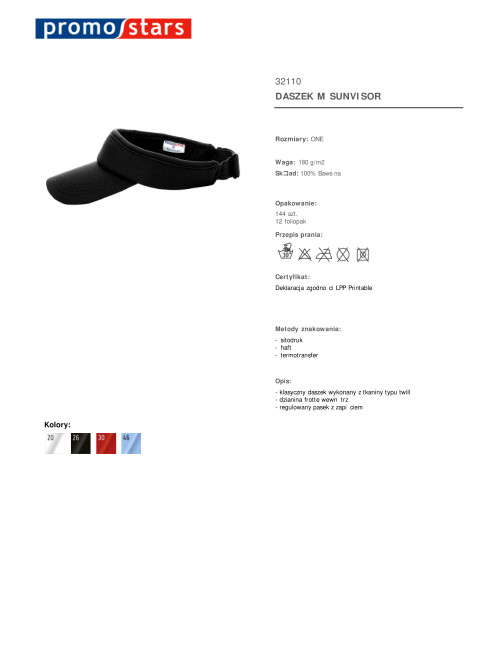 Daszek męski sunvisor czarny Promostars