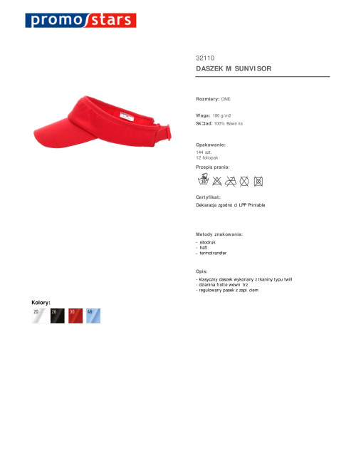 Daszek męski sunvisor czerwony Promostars