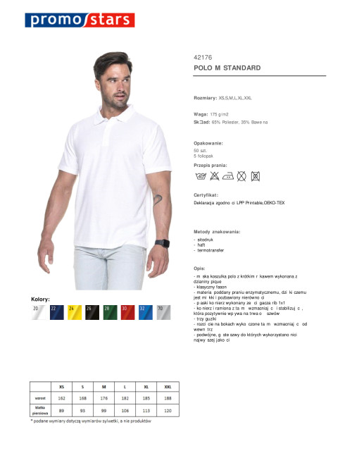 Promostars POLO Męska STANDARD BIAŁY haft nadruk DTF sitodruk logo