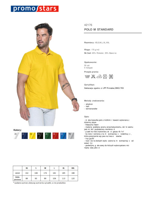 Promostars POLO Herren STANDARD GELB Aufdruck, Siebdruck, Logo, Stickerei
