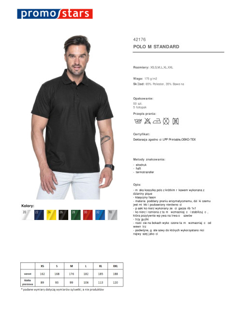 Promostars Men`s POLO STANDARD BLACK print DTF silkscreen logo embroidery