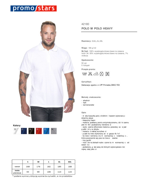 Promostars POLO Męska POLO HEAVY BIAŁY nadruk haft sitodruk logo