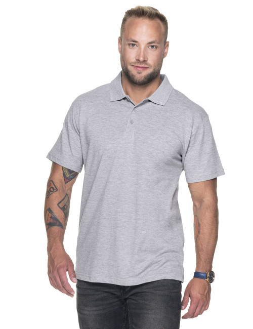 Promostars POLO Herren POLO HEAVY LIGHT GREY MELANGE Logo-Print-Stickerei