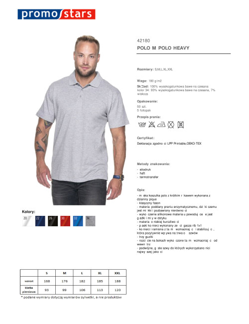 Promostars POLO Męska POLO HEAVY JASNY SZARY MELANŻ nadruk haft logo