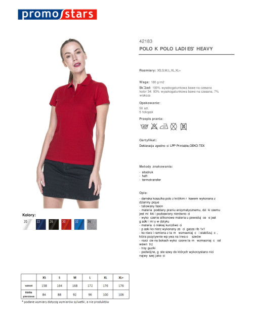 Promostars POLO Damskie LADIES' HEAVY CZERWONY haft nadruk sitodruk