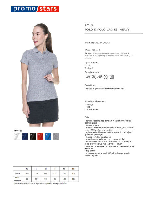 Promostars POLO Damen LADIES` HEAVY LIGHT GREY MELANGE Stickereidruck