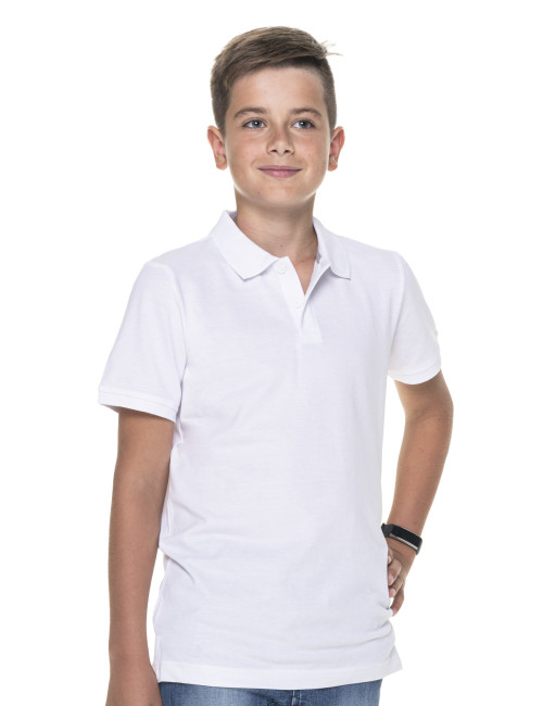 Promostars POLO Kinder KID WHITE Logo-Stickerei Siebdruck