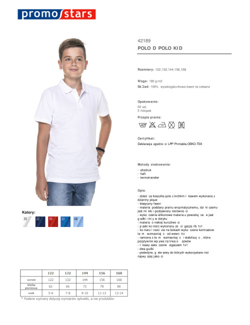 Promostars POLO Dziecięca KID BIAŁY logo haft nadruk sitodruk