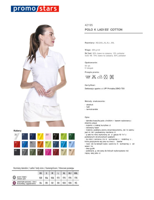 Promostars POLO Damska LADIES' COTTON BIAŁY haft sitodruk logo nadruk