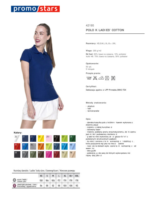 Promostars POLO Damska LADIES' COTTON GRANATOWY haft sitodruk logo