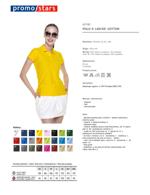 Promostars POLO Damska LADIES' COTTON ŻÓŁTY haft sitodruk logo nadruk