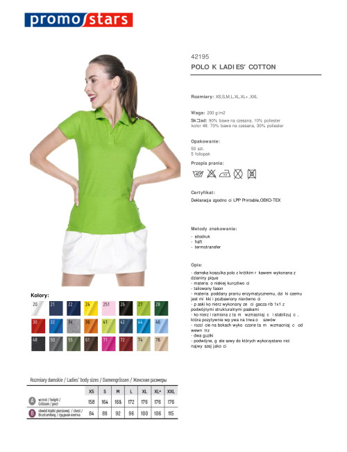 Promostars POLO Damska LADIES' COTTON JASNY ZIELONY haft sitodruk
