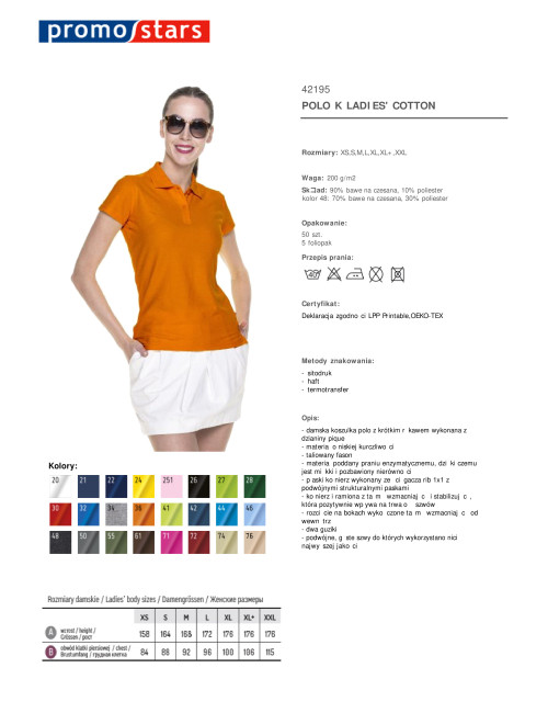 Promostars POLO Women`s LADIES` COTTON ORANGE embroidery silkscreen logo