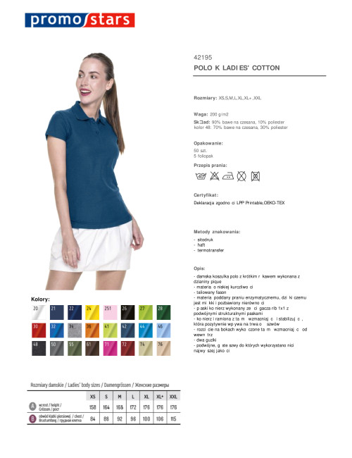 Promostars POLO Damska LADIES' COTTON CIEMNY NIEBIESKI haft nadruk DTG