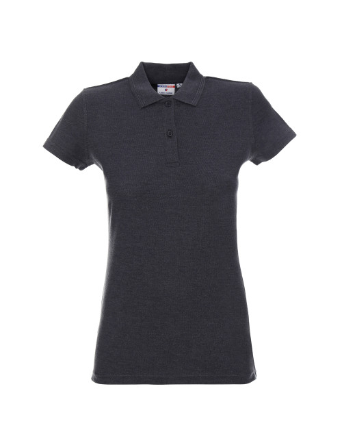Promostars POLO Damen LADIES` COTTON DARK GREY MELANGE Logo-Stickerei
