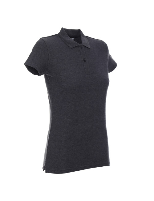 Promostars POLO Damen LADIES` COTTON DARK GREY MELANGE Logo-Stickerei